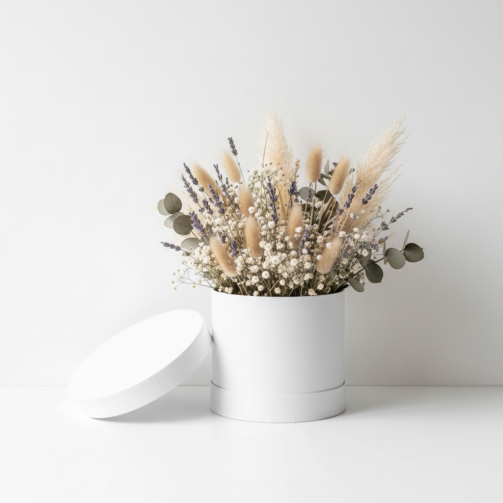 Flower box kulatý bílý – pevný kartonový box pro květinové aranžmá